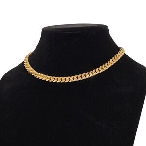 VTG Vogue Bijoux Gold Tone Curb Chain Necklace Made in Italy 16" Flat Link NOS